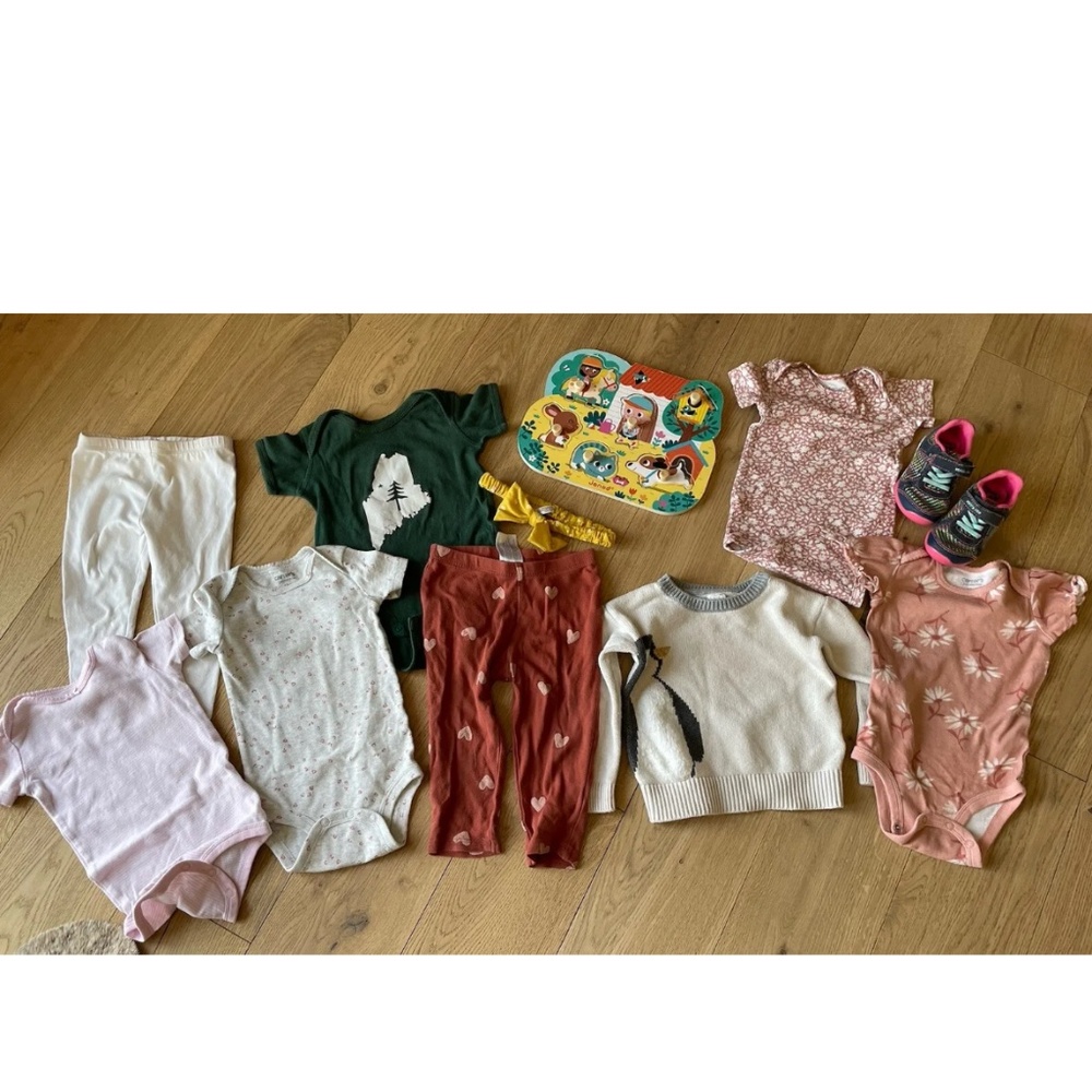 Baby Girl Lot Bundle 12 Or 12-18months Montessori Shoes Hearts Maine Wooden Toy